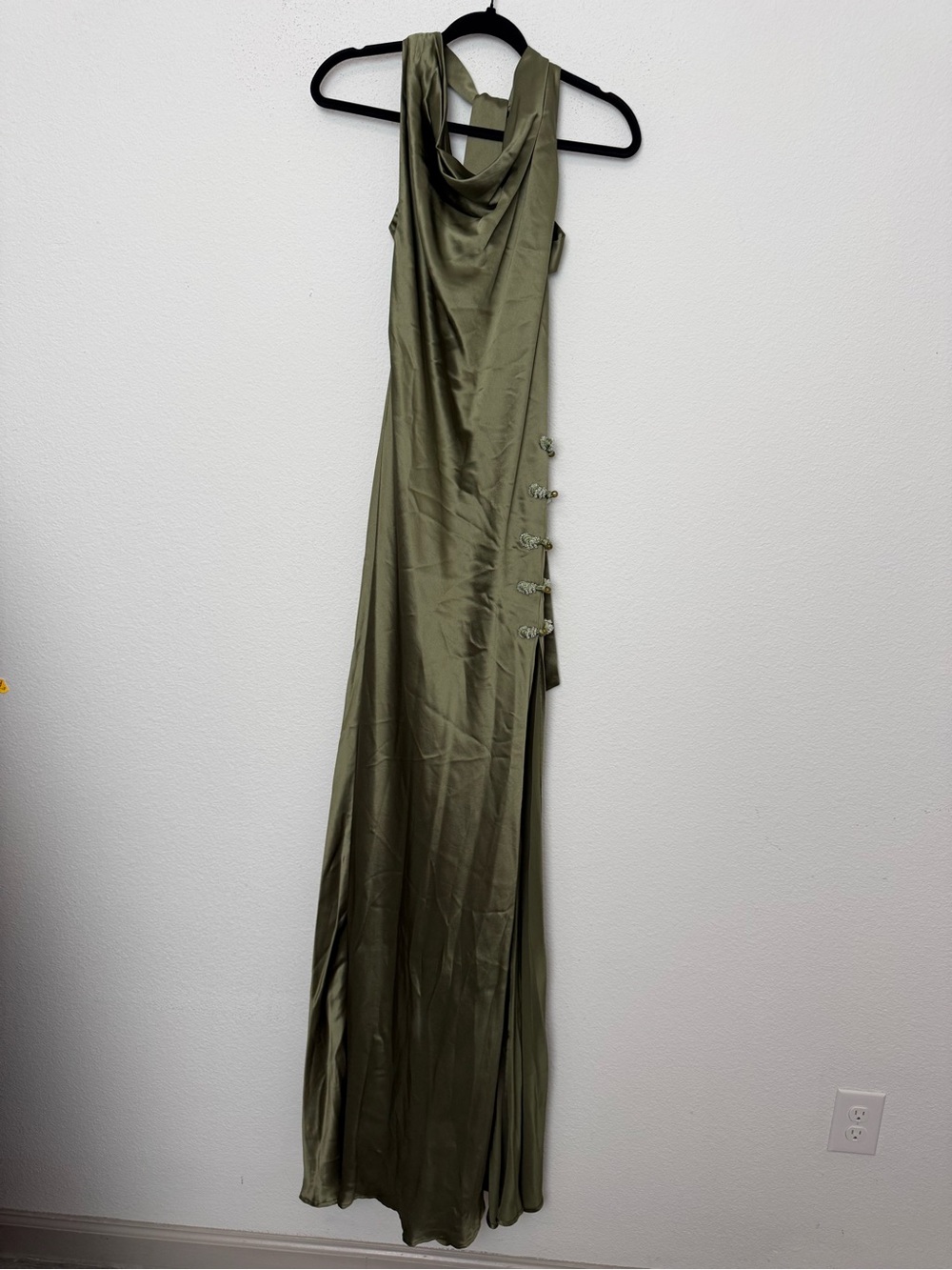 SAU LEE Priscilla Gown US 8 Olive Green Satin Crystal Evening Dress NWT - Picture 2 of 8